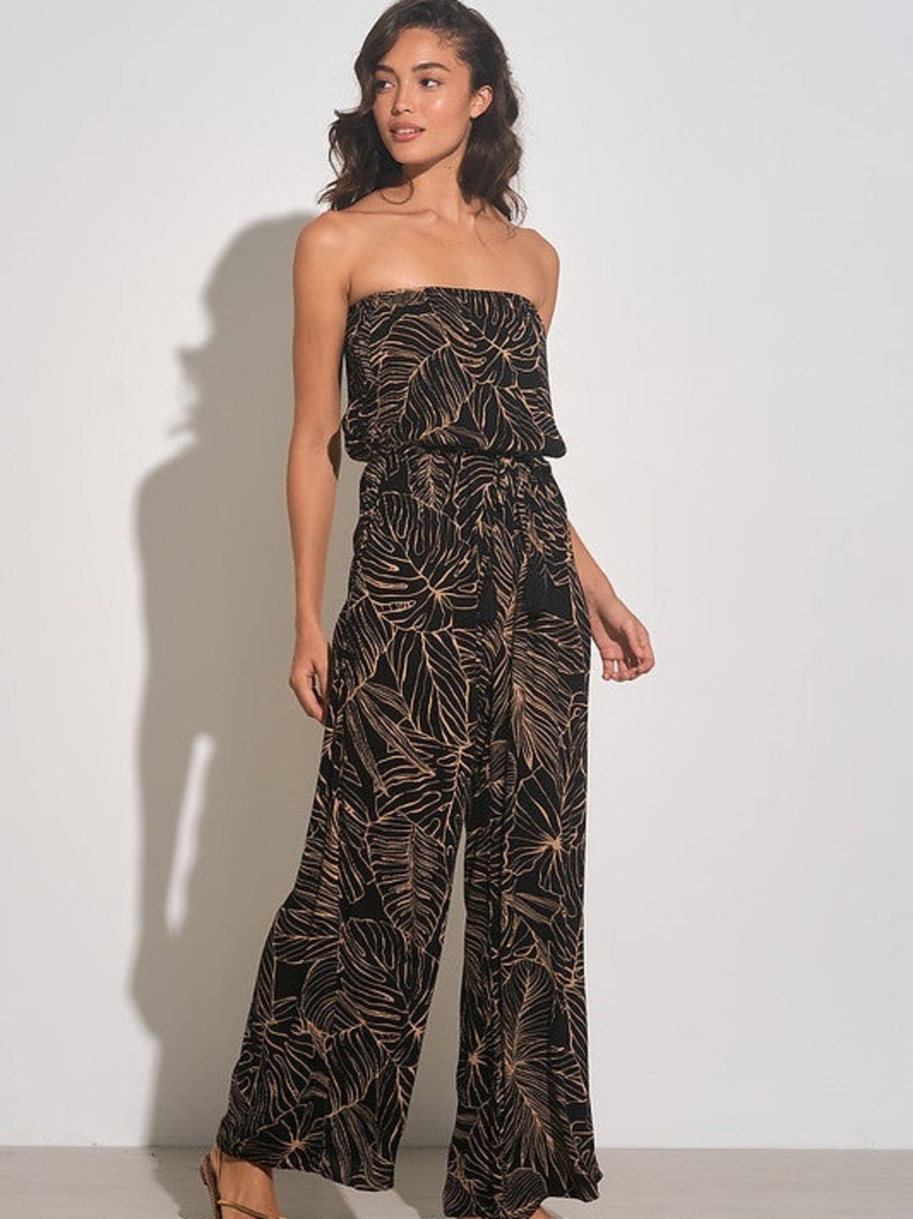 Elan Printed Strapless Wide Leg Jumpsuit - Small